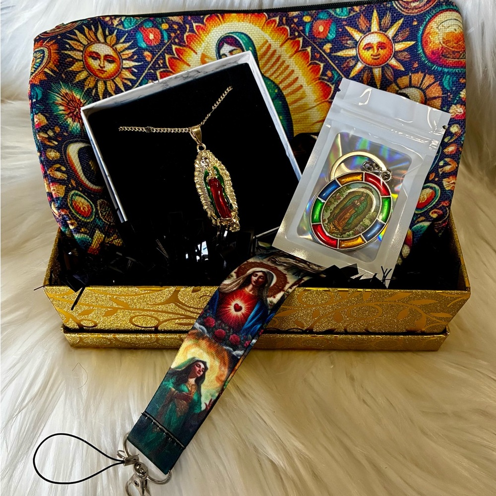 Divine Mother Mary Colorful Religious Gift Set with Necklace and Keychain